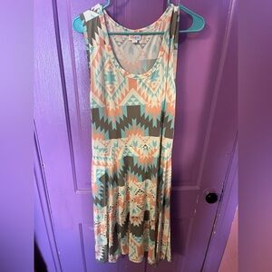 LuLaRoe Brown and Blue Sleeveless Maxi Sundress